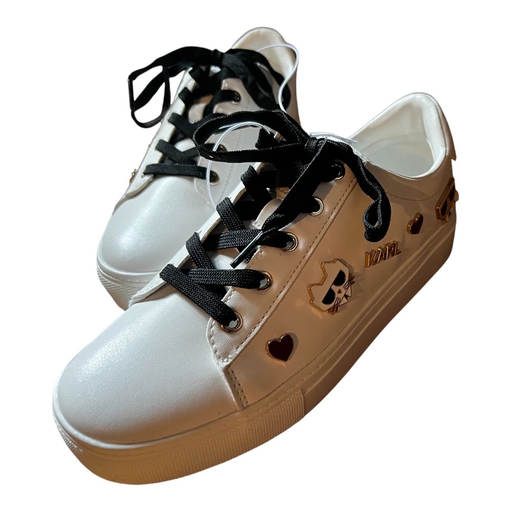 Karl Lagerfeld Paris Cambie White Platform Sneakers Charms Choupette Women 6.5M